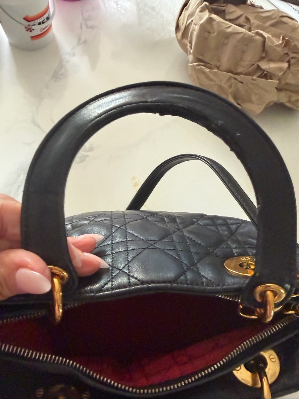 Dior Black Quilted Leather Tote Handbag with Gold Accents - Picture 11 of 16